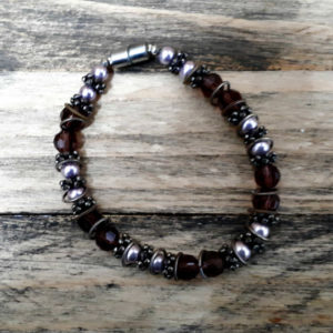 Purple Pearl, Silver & Bead Bracelet