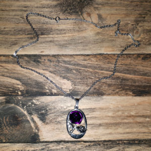 Purple Rose and Silver Necklace